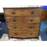 A nineteenth century bowfronted mahogany chest of drawers with crossbanded boxwood strung top