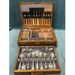 A 50s walnut cased canteen of silver plated cutlery, the twelve settings part set by Arthur Price,