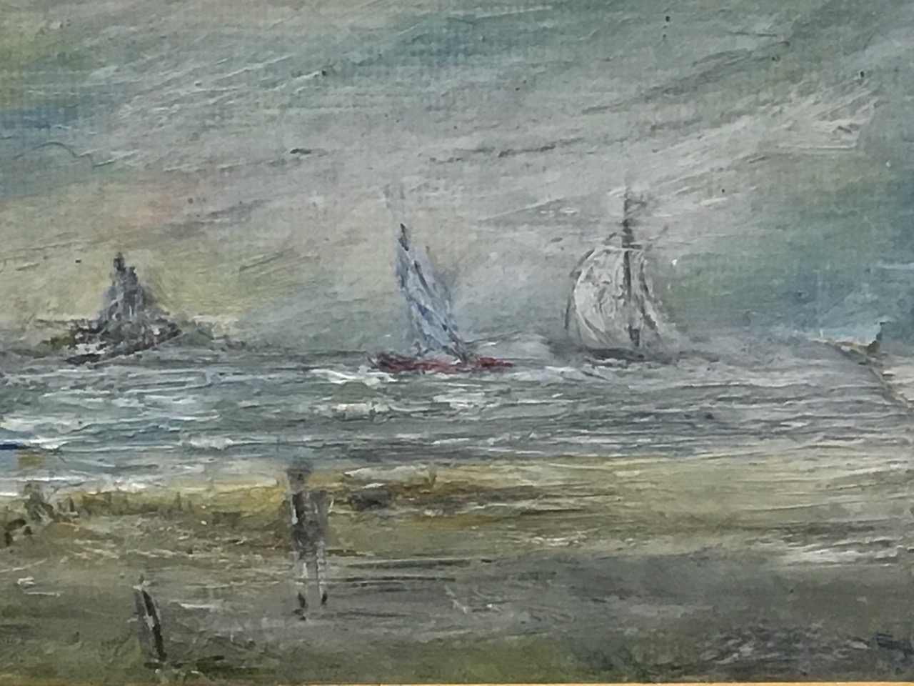 Frank Burke, oil on board, coastal scene with figure and sailing boats, mounted & gilt framed; and - Bild 2 aus 3