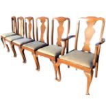 A set of six Queen Anne style dining chairs with vase shaped splats and drop-in upholstered seats,