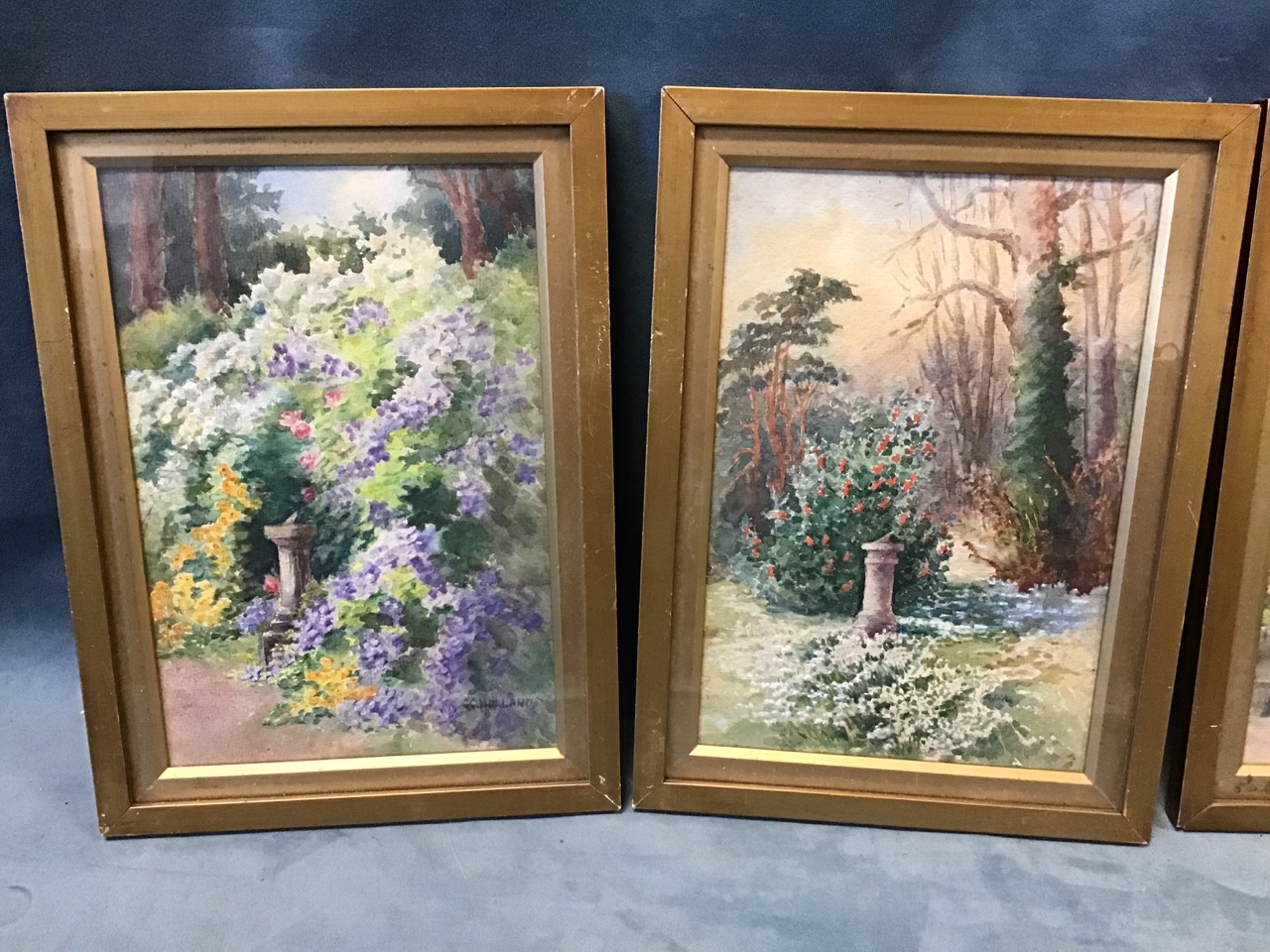 GG Holland, Edwardian watercolours, a set of four floral garden landscapes, each with different - Image 3 of 3