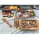 A box of handpainted toy soldiers; a quantity of toy cars, lorries & ships - Dinky, Matchbox, etc; a