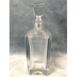 A heavy Swedish square tapering glass decanter and stopper by Strömbergshyttan - signed &