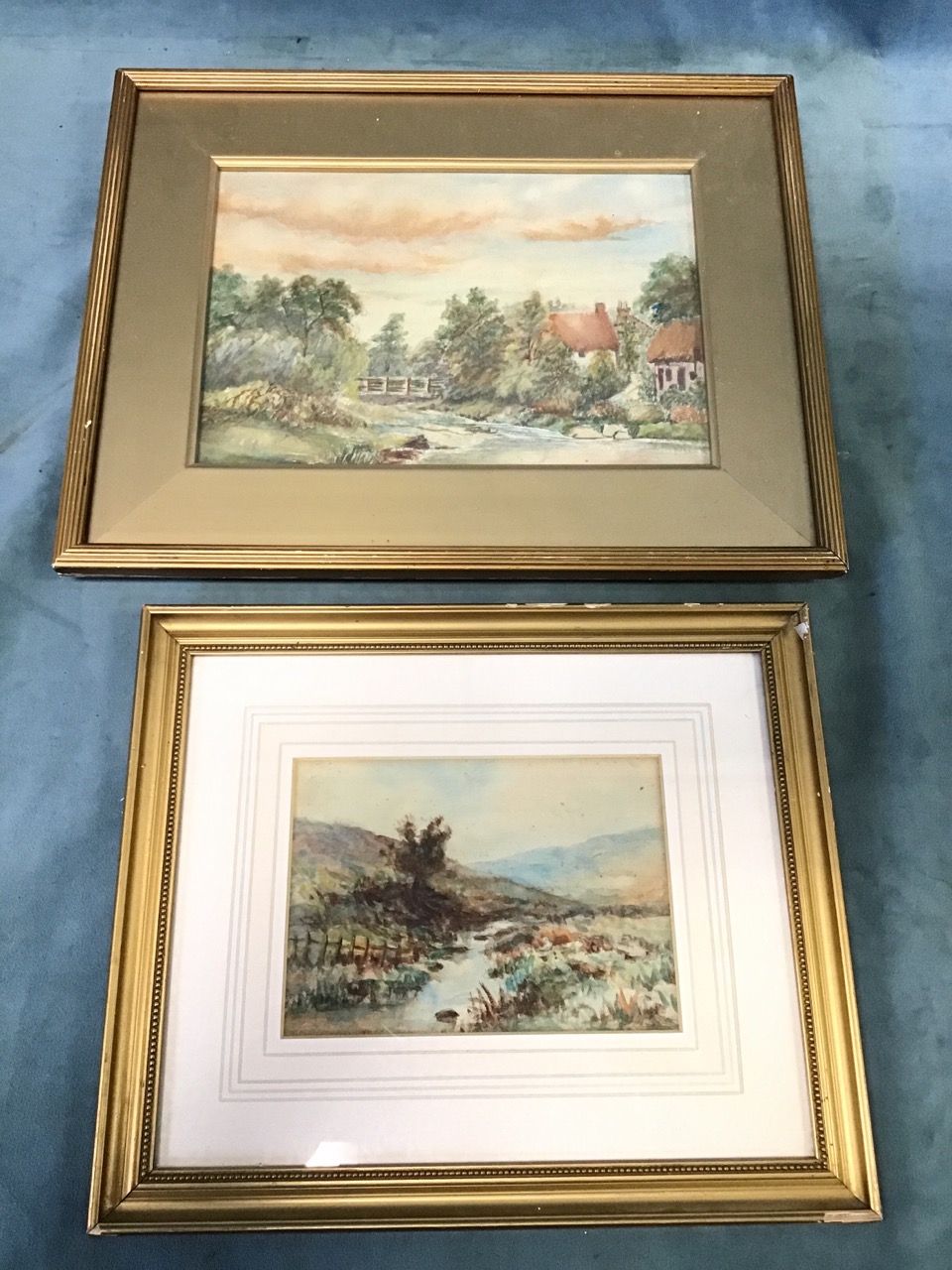 Blackie Sticks? attributed, watercolour, landscape with stream and tree, unsigned, mounted & gilt