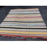 A large Oka wool & jute kelim, handwoven with stripes bordered by dotted bands, having traditional