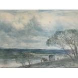 Victor Noble Rainbird, watercolour, river landscape with horse & cart, titled In North