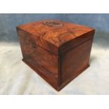 A late Victorian walnut sewing/jewellery box, the domed hinged lid with military style copper handle