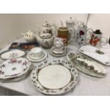 Miscellaneous ceramics including teapots & coffee pots, a Royal Doulton floral dish, Indian Tree,