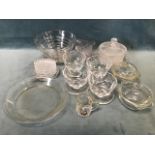 Miscellaneous glass including a set of four sundae dishes, bowls, a set of coasters, a shell moulded