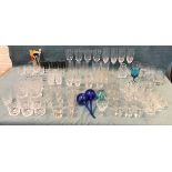 Miscellaneous glass including sets of drinking glasses, cut tumblers, Stuart Crystal, engraved, wine