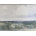 Victor Noble Rainbird, watercolour, extensive landscape with cottage, signed, mounted & framed. (