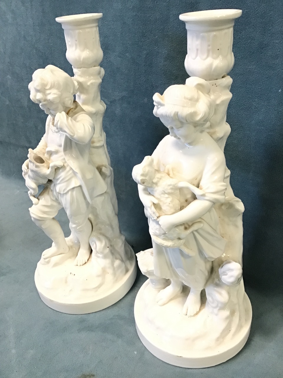 A pair of creamware column candlesticks - England mark, 7in; a pair of blanc-de-chine porcelain - Image 2 of 3