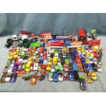 A large collection of diecast model cars, lorries, toys, tractors - Corgi, Matchbox, Mattel, etc. (