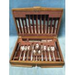 A deco oak cased canteen of silver plated cutlery by Gee & Holmes Ltd, with eight settings having