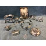 Miscellaneous hallmarked silver including a photo frame, a circular stand, a pair of damaged