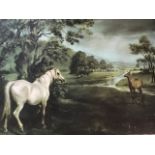 Susan Crawford, lithographic coloured print, horses in extensive river landscape, published by The