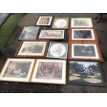 Twelve miscellaneous pictures - a pair of gilt framed Victorian style interiors, an oil of a classic