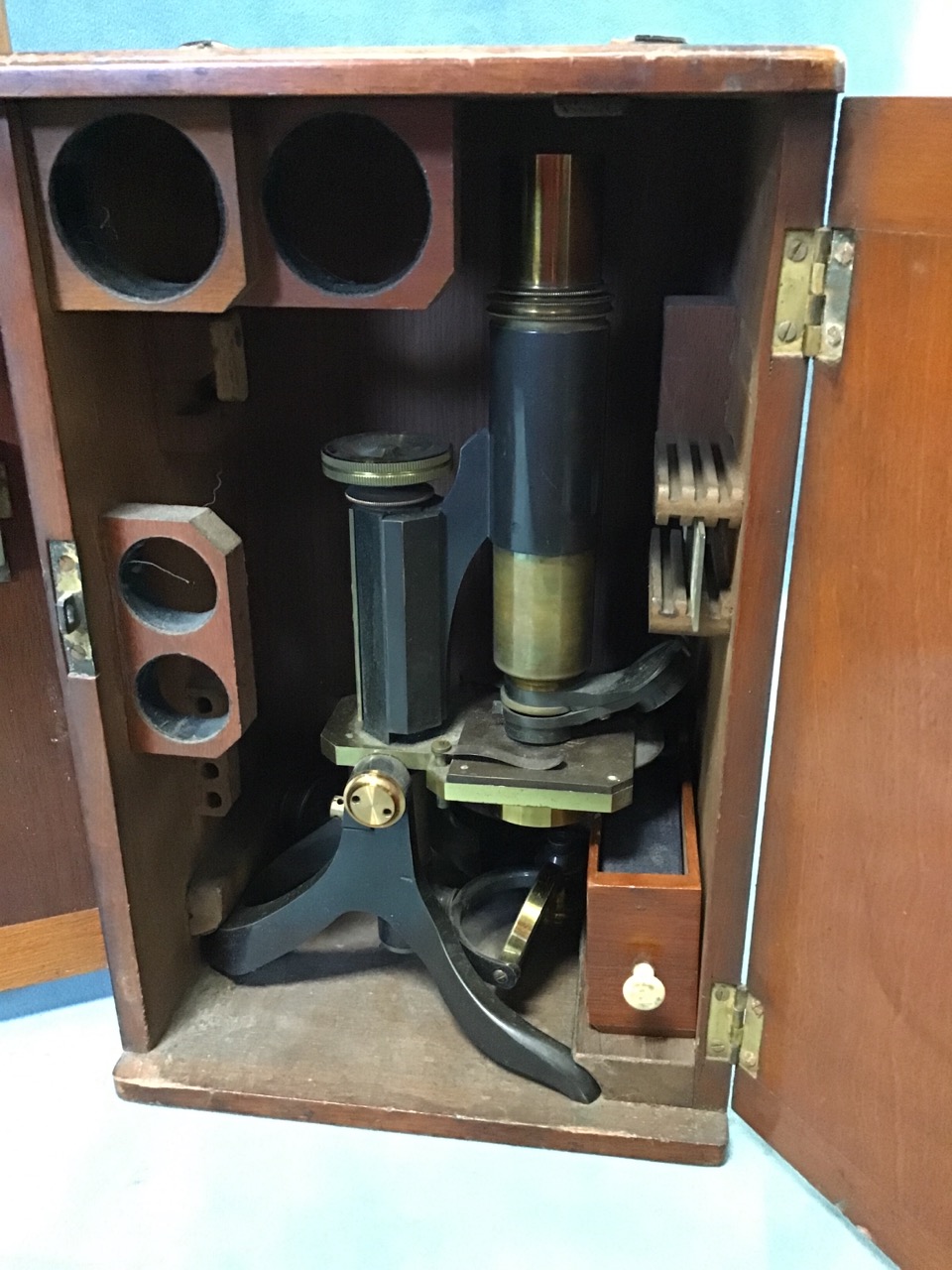 A large microscope by W Watson & Sons Ltd, the bactil binocular with electric light, four lenses, - Image 2 of 3