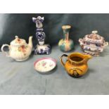 Miscellaneous ceramics - a blue & white delft candlestick, a Wade whisky jug - Donald Fisher, a