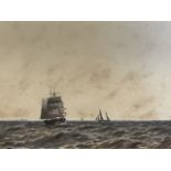 WJN Boyce, watercolour, sailing boats at sea with distant horizon, signed & dated, mounted & framed.