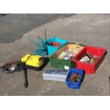 Miscellaneous tools & materials including a Partner pressure washer, a cased sander/grinder, boxes