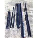 A Ron Thompson 12ft spin Technicac beach type two piece rod; a three-piece 12.9ft Shakespeare Zeta