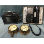 A wall mountable ship to shore radiotelephone - purchased but never used; a Negretti & Zambra tin