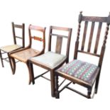 Four miscellaneous chairs - regency style caned seated, oak barleytwist with drop-in seat, Edwardian