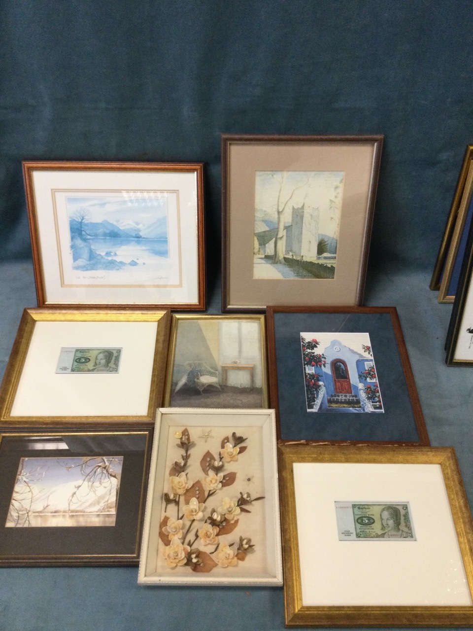 A box of miscellaneous framed pictures and pigeon racing certificates, prints, Heaton Cooper - Image 3 of 3