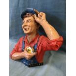 A 50s shop display model for Stanley tools, with jolly painted resin cast workman bust. (18.5in)