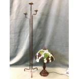 A Tiffany style faux bronze tablelamp with fluted naturalistic baluster column on scalloped base