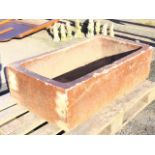 A large old rectangular salt glazed stoneware garden trough. (40.5in x 22.5in x 11.5in)