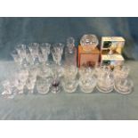 Miscellaneous glass including Stuart wine glasses, sundae dishes, a candlestick, a signed Sandra