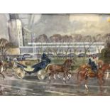 Tom Carr, watercolour, mayoral parade outside the new Newcastle Civic Centre in 1969, with mounted