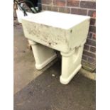 A rectangular belfast sink with integral overflow, on stand with pair of rounded stoneware glazed