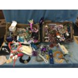 Two boxes of mainly costume jewellery including bracelets, watches, bags, necklaces, brooches,