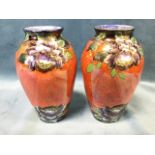A pair of Maling ovoid vases decorated in the Peona pattern with gilded flowers to rim & foot on
