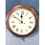 A Victorian mahogany cased kitchen wallclock, having enamelled dial under glass with roman numerals,