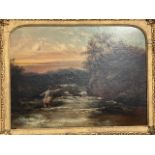 Reuben Sayers, oil on board, evening river landscape with wading fisherman, signed to verso and