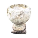 A Victorian ovoid marble urn with basin on socle and square plinth. (9.75in x 12in)