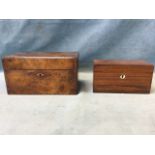 A Victorian walnut tea caddy with marquetry lozenges to the lid and escutcheon, having baize lined