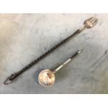 A Victorian heavy silver and turned ebony toasting fork - Chester, 1896, (19.25in); and a Georgian