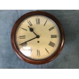 A Victorian mahogany kitchen wallclock, the enamelled dial with roman chapters framed by brass bezel