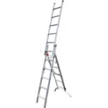 An aluminium Abru four-way ladder/steps, with folding and sliding ribbed rungs in three sections.