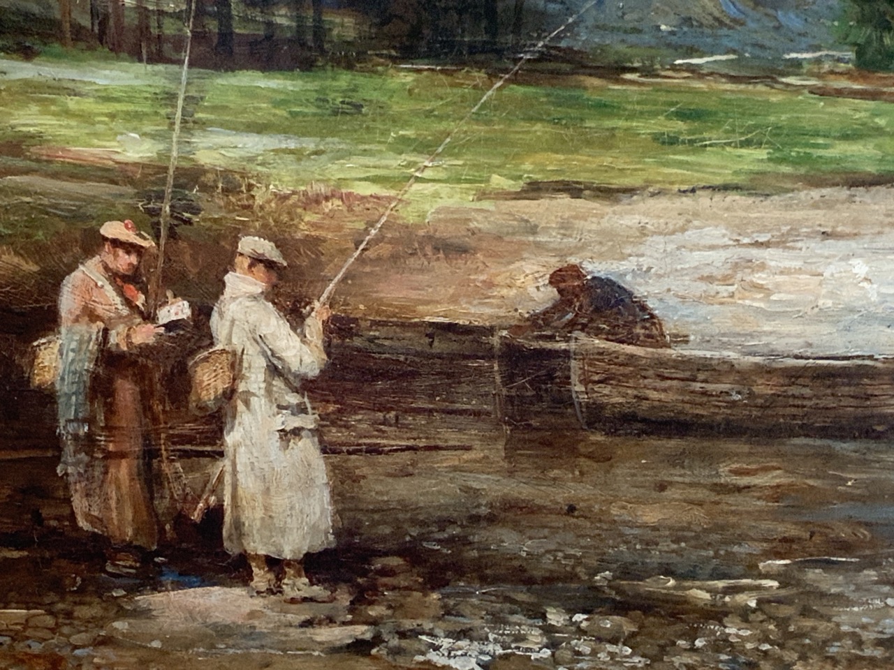 John Robertson Reid, oil on canvas, two fishermen with rods at lochs edge, signed and dated 1898, - Image 2 of 3