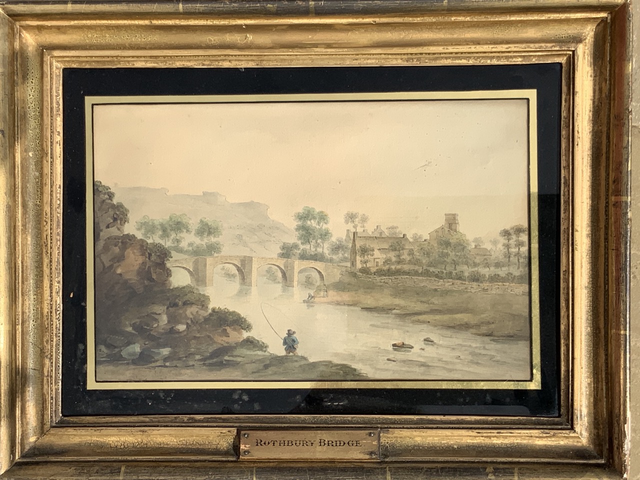 Late eighteenth century English school, pencil and watercolour, river landscape with fisherman in - Image 3 of 3