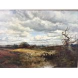 Sam Bough, oil on board, extensive landscape with cottages and stream, signed and dated, titled to