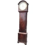 A nineteenth century mahogany drumhead longcase clock, the arched hood with ribbed corners having