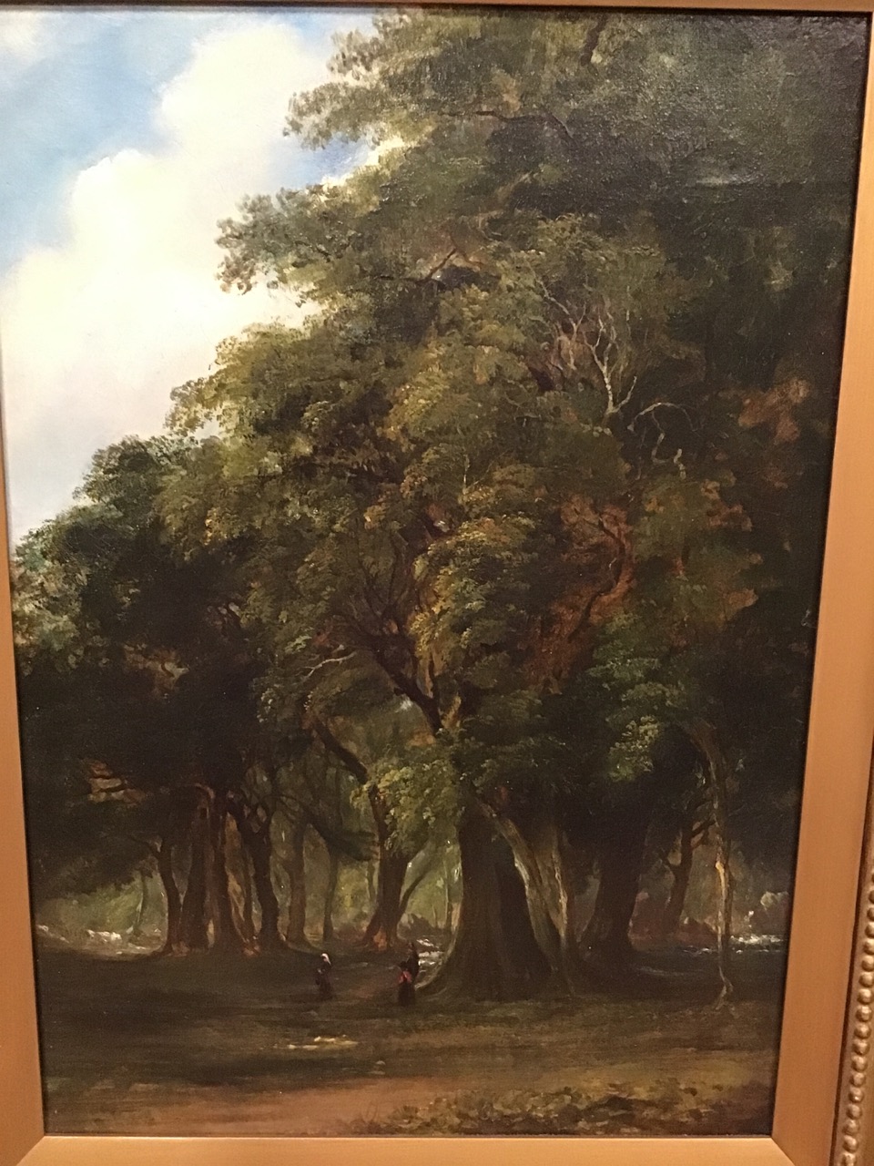 Nineteenth century oil on canvas, wooded landscape with two figures beneath trees, attributed to - Image 2 of 3