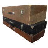 A rectangular wood gun box with baize lining - 31.75in; another gun case with fitted lined